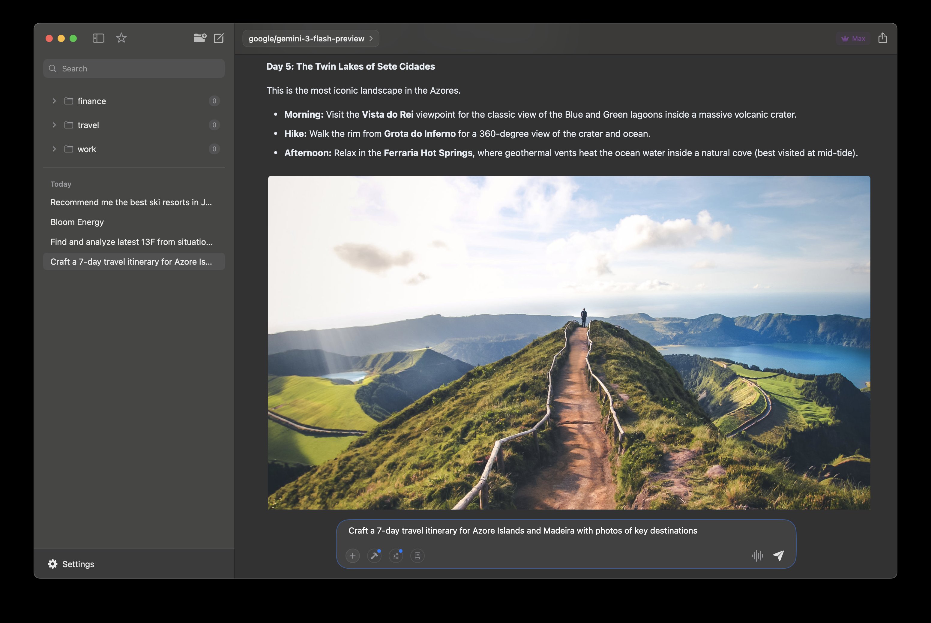 Travel itinerary with rich content and embedded photos