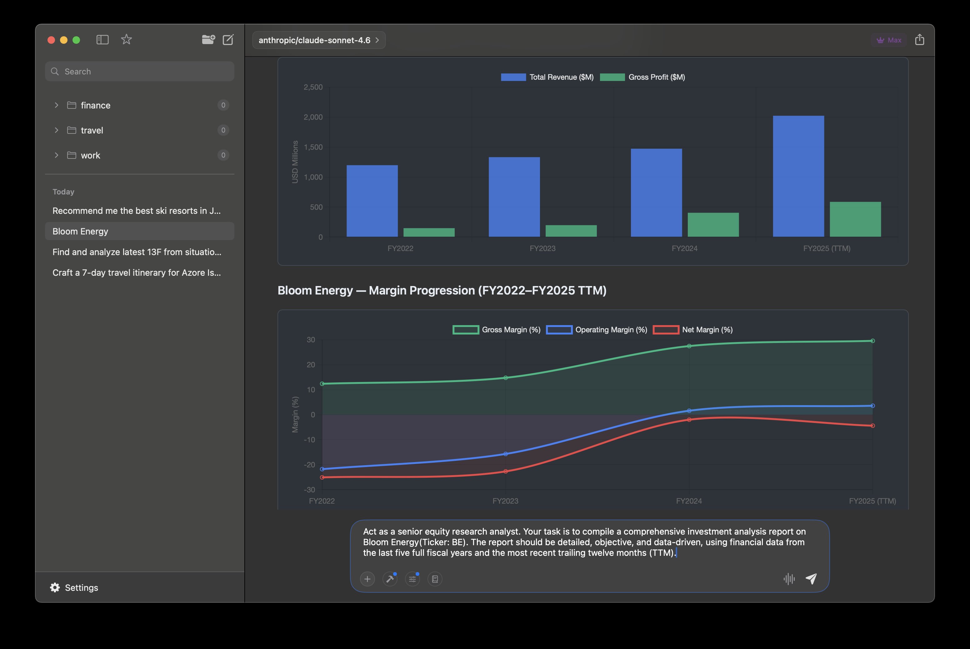 Interactive financial charts and margin analysis